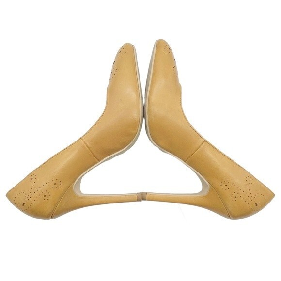 Shellys London Camel Leather Pump Perforated Tan Leather Heel Size EU 38 | US 7 - Picture 11 of 15